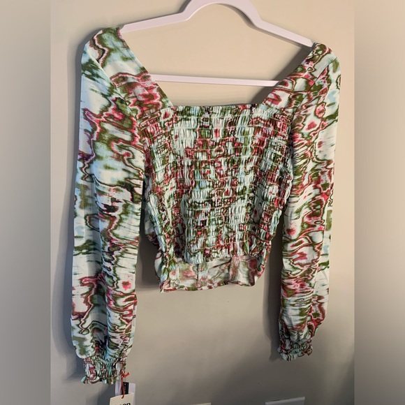 Open Edit Ruched Crop Top In Blue- Green Ripple - Picture 4 of 4